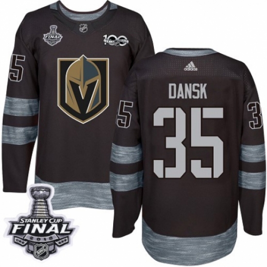 Men's Adidas Vegas Golden Knights #35 Oscar Dansk Authentic Black 1917-2017 100th Anniversary 2018 Stanley Cup Final NHL Jersey