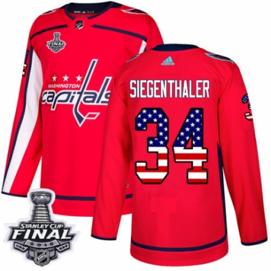 Men's Adidas Washington Capitals #34 Jonas Siegenthaler Authentic Red USA Flag Fashion 2018 Stanley Cup Final NHL Jersey - Ujersey