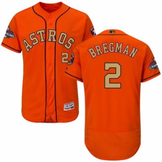 Men's Majestic Houston Astros #2 Alex Bregman Orange Alternate 2018 Gold Program Flex Base Authentic Collection MLB Jersey - Ujersey
