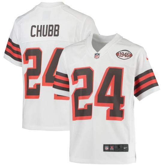 Youth Cleveland Browns #24 Nick Chubb Nike White 1946 Collection Alternate Jersey - Ujersey