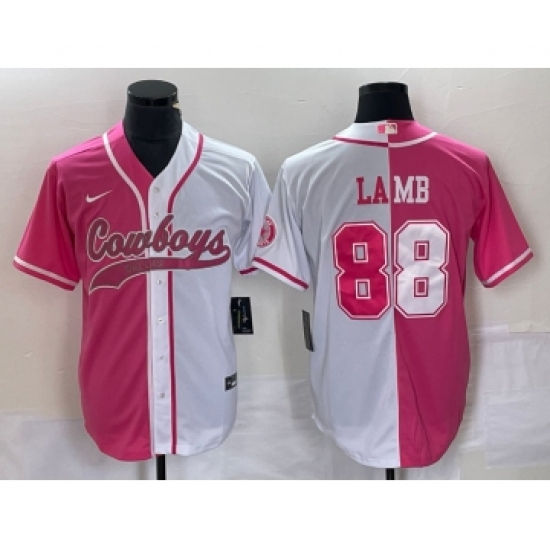 Men's Nike Dallas Cowboys #88 CeeDee Lamb Pink White Two Tone Cool Base Stitched Baseball Jersey - Ujersey