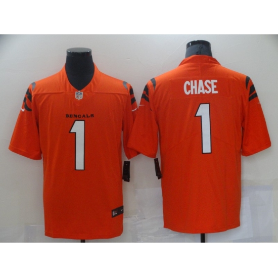 Men's Cincinnati Bengals #1 Ja'Marr Chase Nike Orange 2021 NFL Draft First Round Pick Limited Jersey