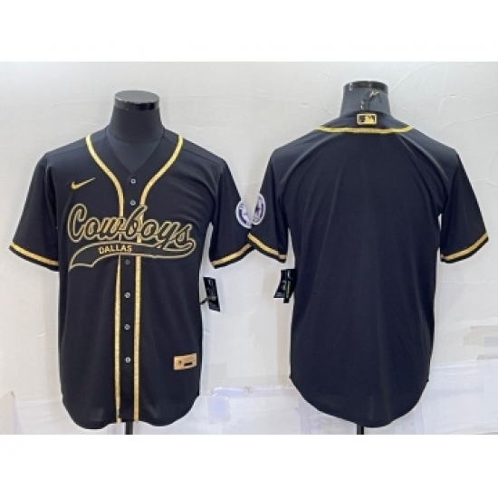 Men's Dallas Cowboys Black Gold With Patch Cool Base Stitched Baseball Jersey - Ujersey