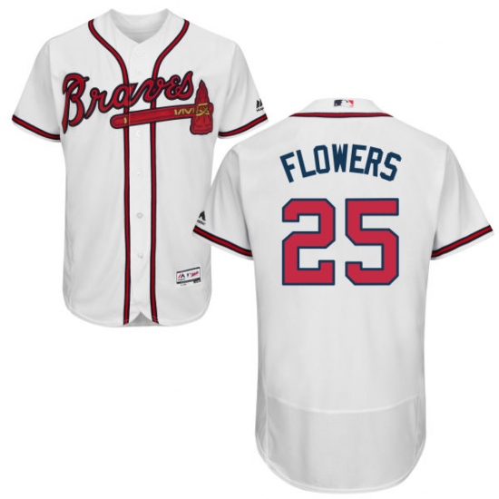 Men's Majestic Atlanta Braves #25 Tyler Flowers White Home Flex Base Authentic Collection MLB Jersey - Ujersey