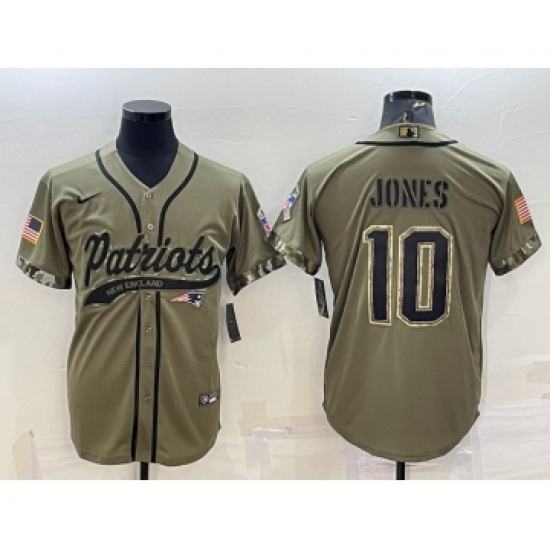 Men's New England Patriots #10 Mac Jones Olive 2022 Salute to Service Cool Base Stitched Baseball Jersey - Ujersey