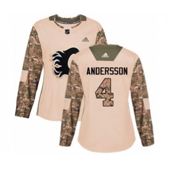 Women's Adidas Calgary Flames #4 Rasmus Andersson Authentic Camo Veterans Day Practice NHL Jersey - Ujersey