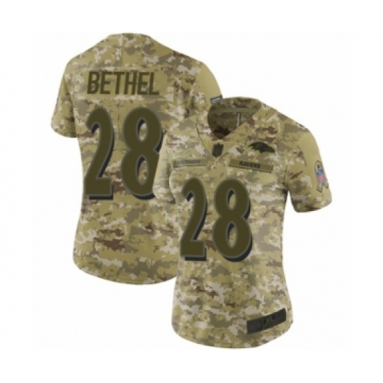 Women's Baltimore Ravens #28 Justin Bethel Limited Camo 2018 Salute to Service Football Jersey - Ujersey