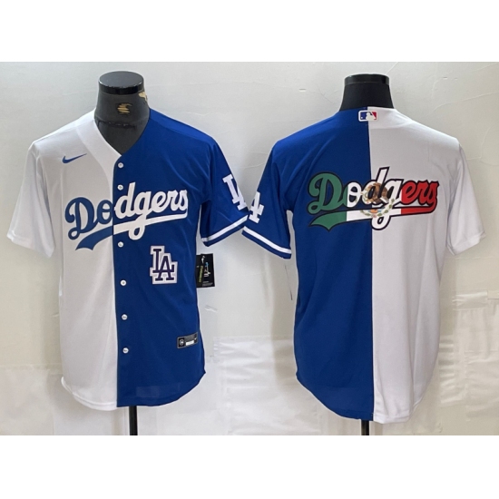Men's Los Angeles Dodgers Big Logo White Blue Two Tone Stitched Baseball Jersey - Ujersey
