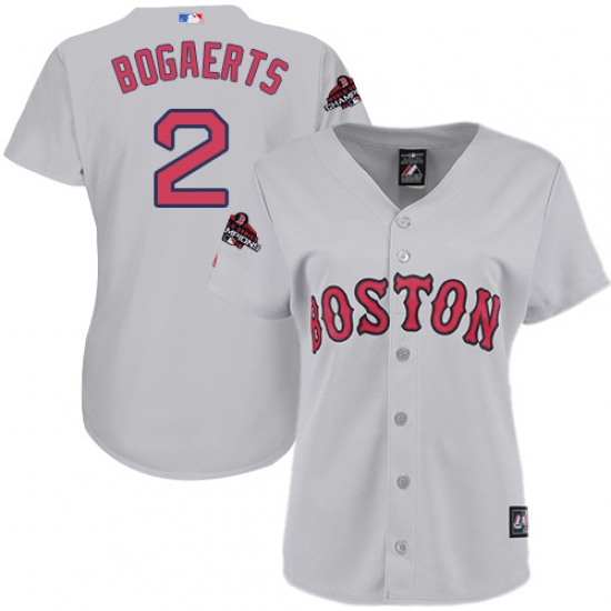 Women's Majestic Boston Red Sox #2 Xander Bogaerts Authentic Grey Road 2018 World Series Champions MLB Jersey - Ujersey