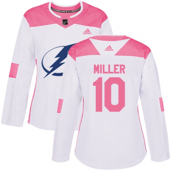 Women's Adidas Tampa Bay Lightning #10 J.T. Miller Authentic White Pink Fashion NHL Jersey - Ujersey