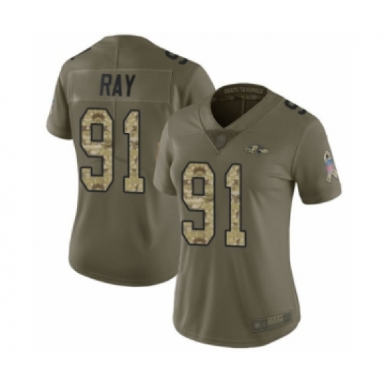 Women's Baltimore Ravens #91 Shane Ray Limited Olive Camo Salute to Service Football Jersey - Ujersey