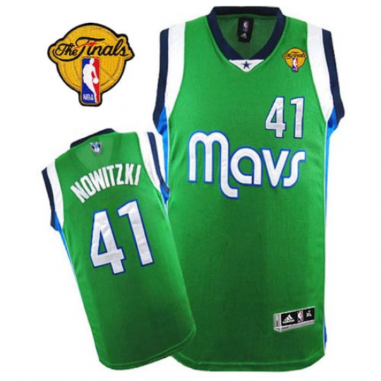 Men's Adidas Dallas Mavericks #41 Dirk Nowitzki Authentic Green Finals Patch NBA Jersey - Ujersey