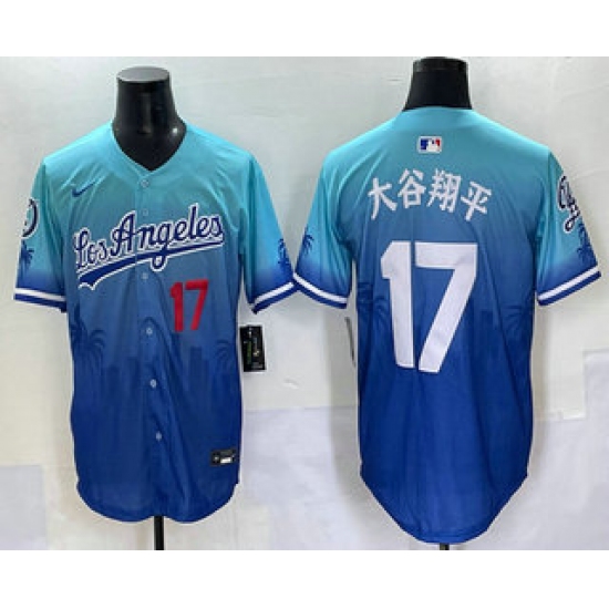 Men's Los Angeles Dodgers #17 Shohei Ohtani Japanese Blue 2025 City Connect Limited Stitched Jersey - Ujersey