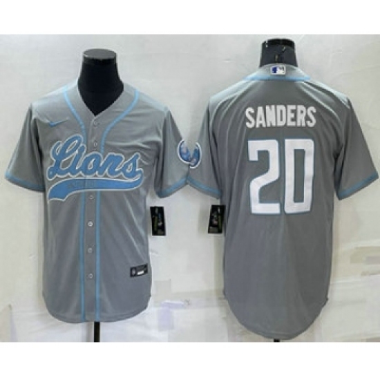 Men's Detroit Lions #20 Barry Sanders Grey Stitched MLB Cool Base Nike Baseball Jersey - Ujersey