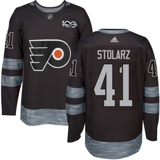 Men's Adidas Philadelphia Flyers #41 Anthony Stolarz Premier Black 1917-2017 100th Anniversary NHL Jersey - Ujersey