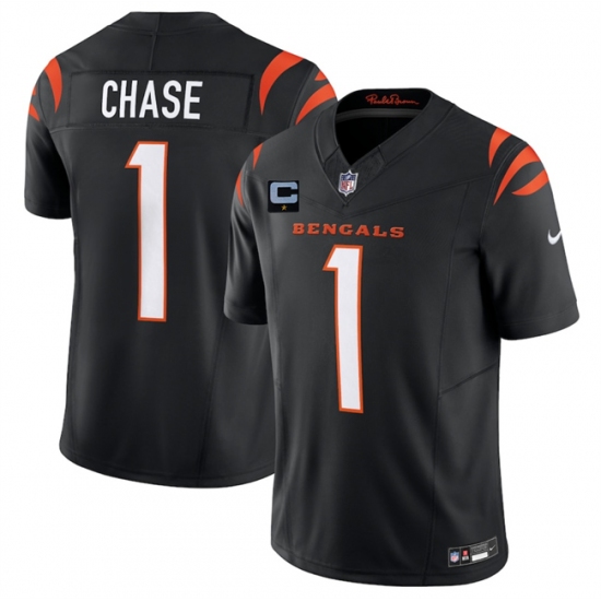 Men's Cincinnati Bengals #1 Ja'Marr Chase Black 2025 F.U.S.E. With 1-Star C Vapor Untouchable Limited Stitched Football Jersey - Ujersey
