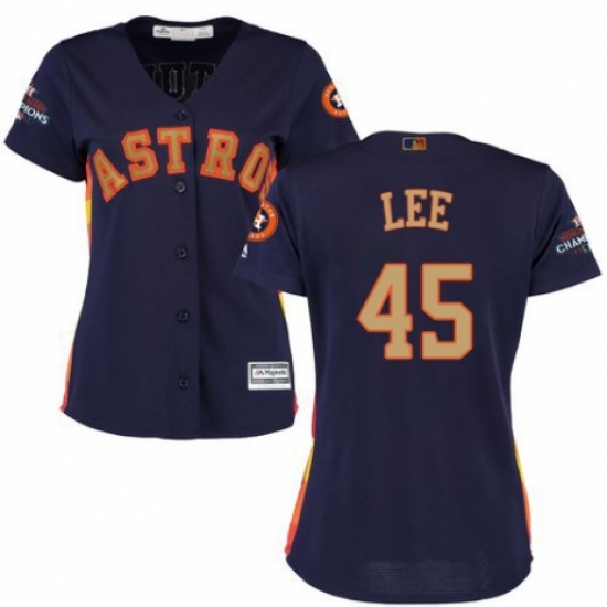 Women's Majestic Houston Astros #45 Carlos Lee Authentic Navy Blue Alternate 2018 Gold Program Cool Base MLB Jersey - Ujersey