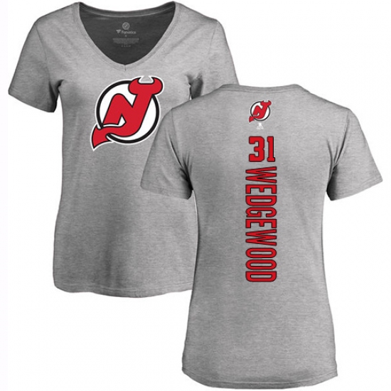 NHL Women's Adidas New Jersey Devils #31 Scott Wedgewood Ash Backer T-Shirt - ujerseystore