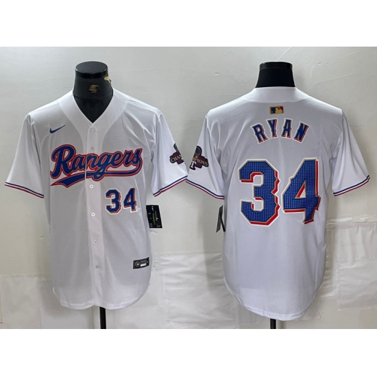 Men's Texas Rangers #34 Nolan Ryan Number White 2024 Gold Collection Limited Cool Base Jerseys - Ujersey