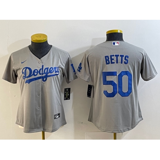 Women's Los Angeles Dodgers #50 Mookie Betts Grey Cool Base Stitched Nike Jersey - Ujersey
