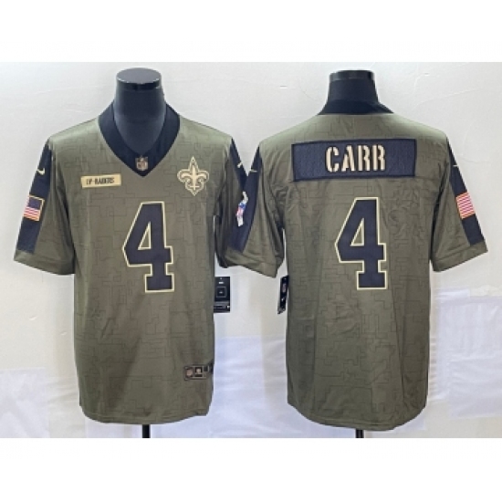 Men's New Orleans Saints #4 Derek Carr 2021 Olive Salute To Service Limited Stitched Jersey - Ujersey