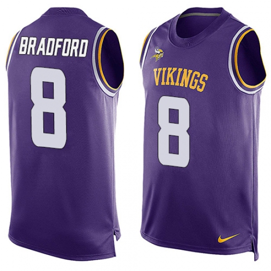 Men's Nike Minnesota Vikings #8 Sam Bradford Limited Purple Player Name & Number Tank Top NFL Jersey - Ujersey