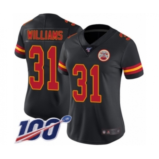 Women's Kansas City Chiefs #31 Darrel Williams Limited Black Rush Vapor Untouchable 100th Season Football Jersey - Ujersey