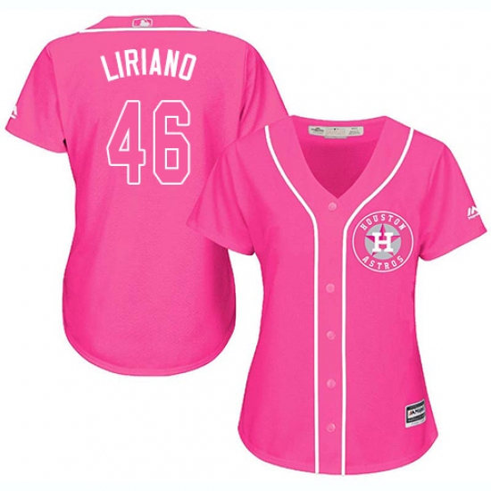 Women's Majestic Houston Astros #46 Francisco Liriano Authentic Pink Fashion Cool Base MLB Jersey - Ujersey