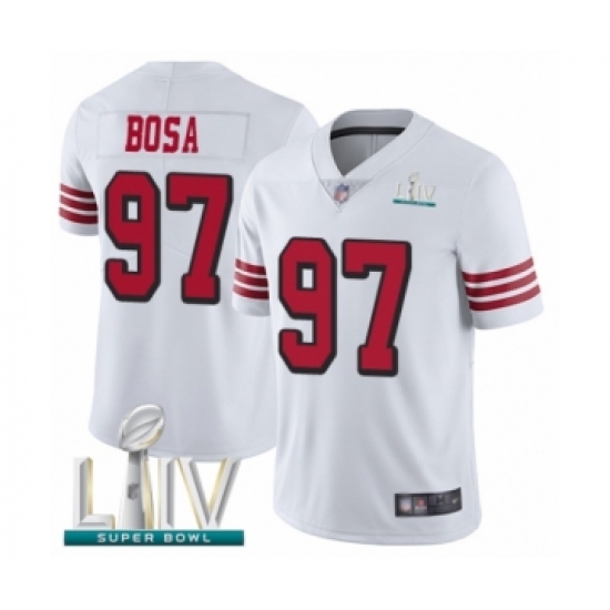 Men's San Francisco 49ers #97 Nick Bosa Limited White Rush Vapor Untouchable Super Bowl LIV Bound Football Jersey - Ujersey