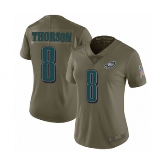 Women's Philadelphia Eagles #8 Clayton Thorson Limited Olive 2017 Salute to Service Football Jersey - Ujersey