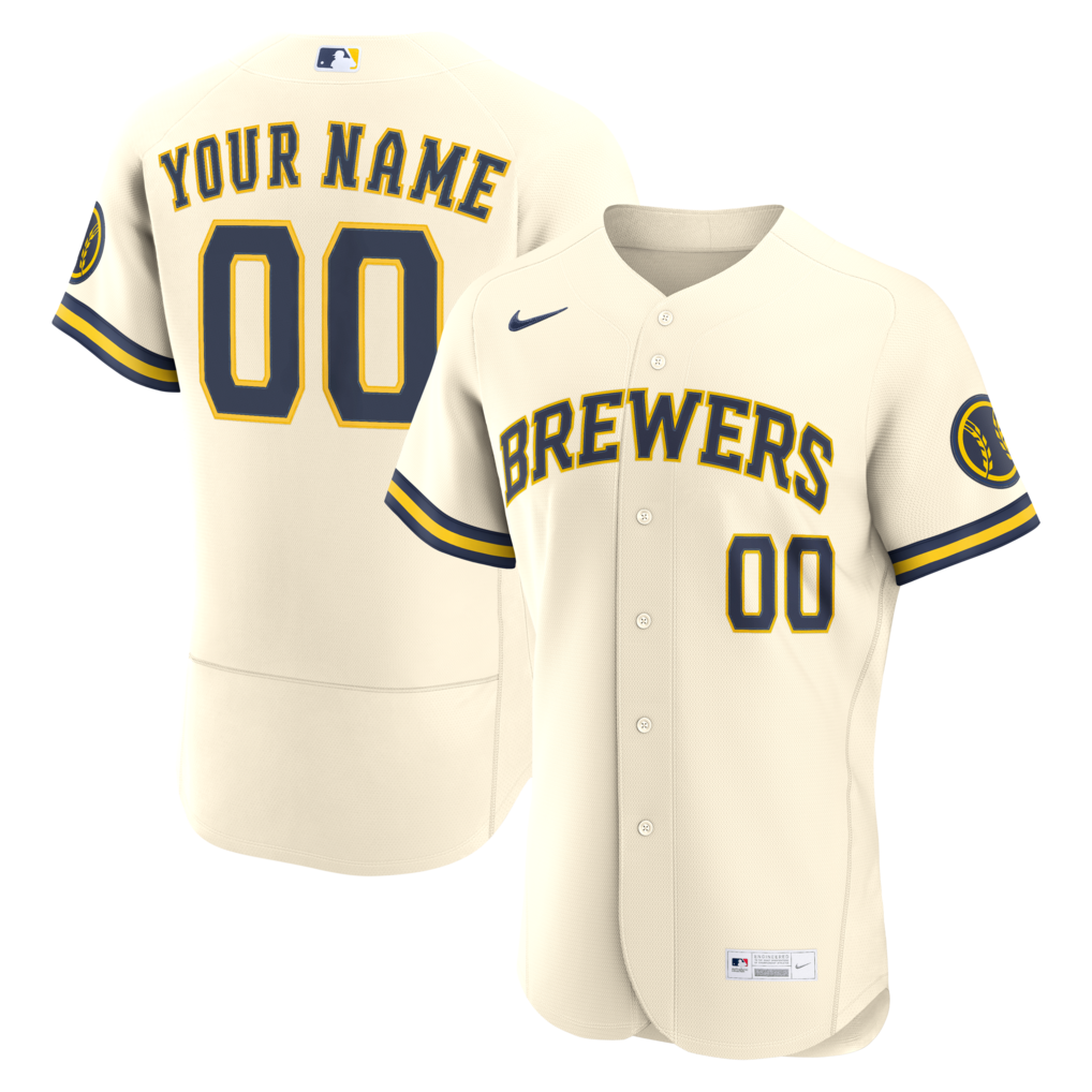 Men's Milwaukee Brewers Nike Cream Home Authentic Custom Jersey - SUjersey01