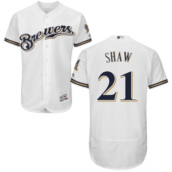 Men's Majestic Milwaukee Brewers #21 Travis Shaw White Flexbase Authentic Collection MLB Jersey - Ujersey