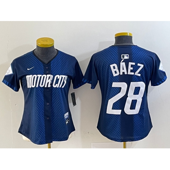 Women's Detroit Tigers #28 Javier Baez 2024 Navy City Connect Cool Base Limited Stitched Jersey - Ujersey