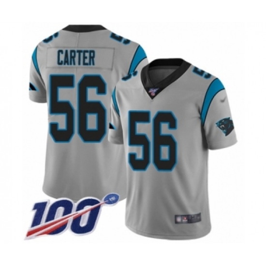 Men's Carolina Panthers #56 Jermaine Carter Silver Inverted Legend Limited 100th Season Football Jersey