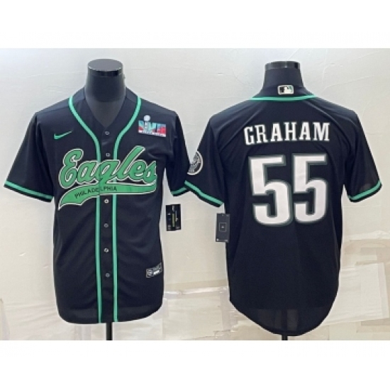 Men's Philadelphia Eagles #55 Brandon Graham Black With Super Bowl LVII Cool Base Stitched Baseball Jersey - Ujersey