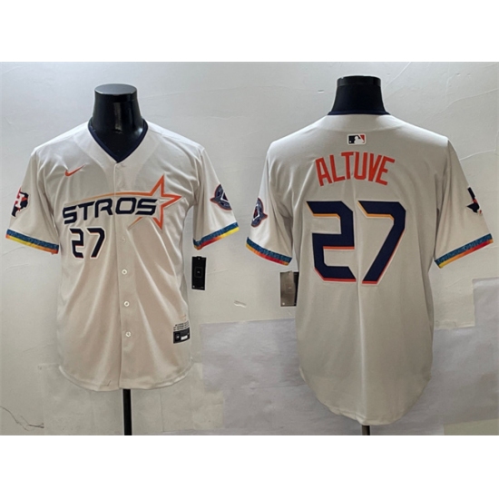Men's Houston Astros #27 Jose Altuve Cream 2025 City Connect With Texas Limited Stitched Baseball Jersey