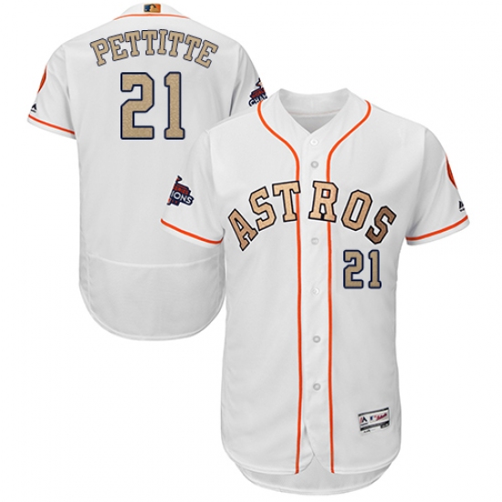 Men's Majestic Houston Astros #21 Andy Pettitte White 2018 Gold Program Flex Base Authentic Collection MLB Jersey - Ujersey