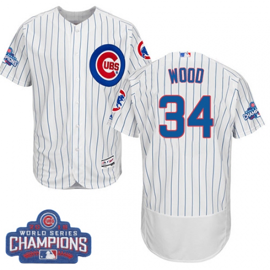 Men's Majestic Chicago Cubs #34 Kerry Wood White 2016 World Series Champions Flexbase Authentic Collection MLB Jersey - Ujersey
