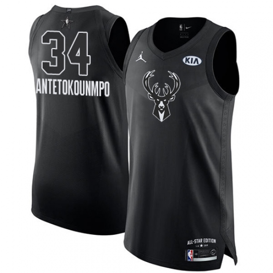 Men's Nike Jordan Milwaukee Bucks #34 Giannis Antetokounmpo Authentic Black 2018 All-Star Game NBA Jersey - Ujersey