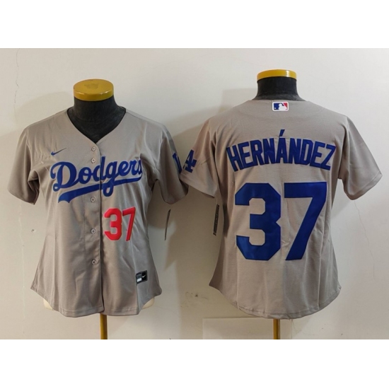 Women's Los Angeles Dodgers #37 Teoscar Hernandez Number Grey Cool Base Stitched Jersey - Ujersey