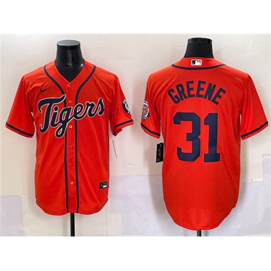 Men's Detroit Tigers #31 Riley Greene Orange With Cool Base Stitched Baseball Jersey - Ujersey