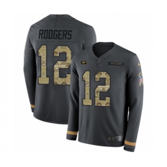 Youth Nike Green Bay Packers #12 Aaron Rodgers Limited Black Salute to Service Therma Long Sleeve NFL Jersey - Ujersey