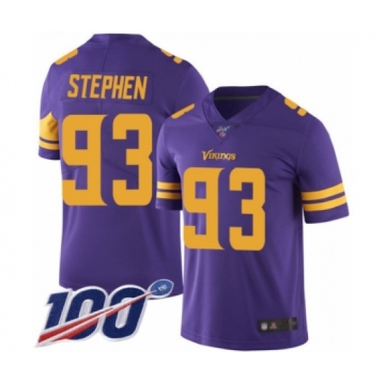 Men's Minnesota Vikings #93 Shamar Stephen Limited Purple Rush Vapor Untouchable 100th Season Football Jersey - Ujersey