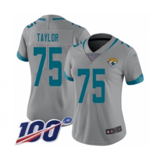 Women's Jacksonville Jaguars #75 Jawaan Taylor Silver Inverted Legend Limited 100th Season Football Jersey - Ujersey
