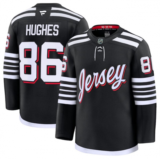 Men's New Jersey Devils #86 Jack Hughes Black 2024-25 Alternate Stitched Hockey Jersey - Ujersey