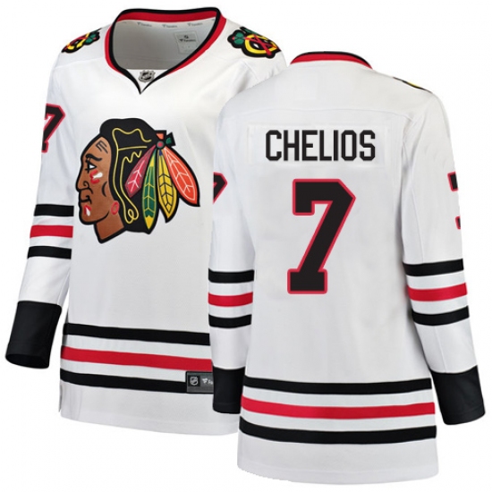 Women's Chicago Blackhawks #7 Chris Chelios Authentic White Away Fanatics Branded Breakaway NHL Jersey - Ujersey