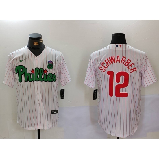 Men's Philadelphia Phillies #12 Kyle Schwarber White Green Cool Base Stitched Jersey - Ujersey