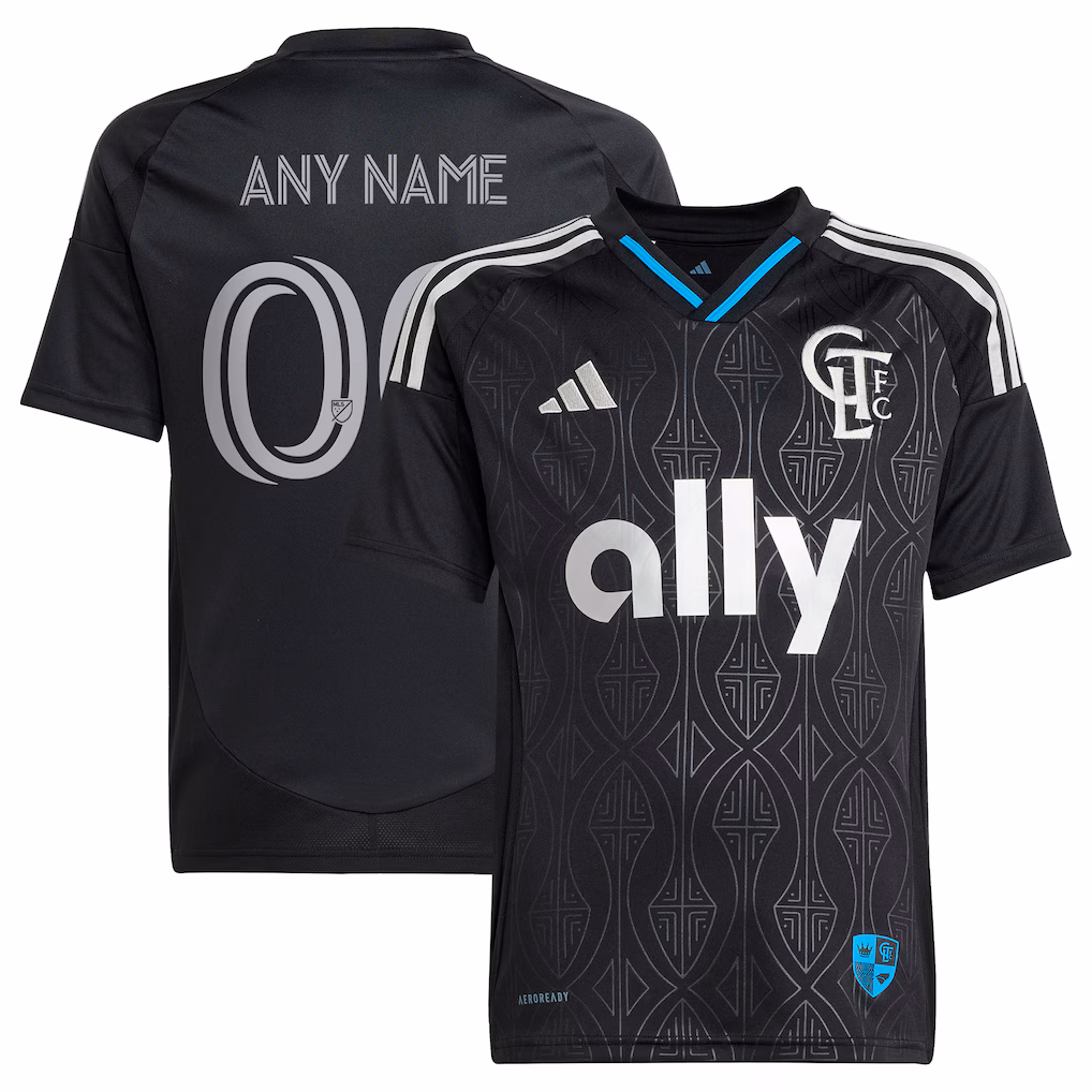 Youth Charlotte FC adidas Black 2025 Fortress Kit Replica Custom Jersey