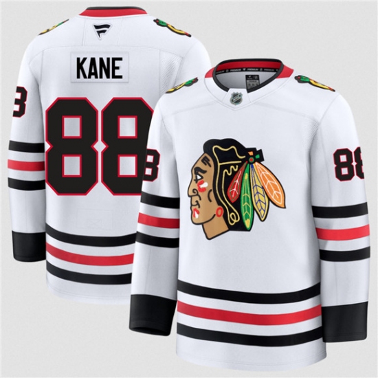 Men's Chicago Blackhawks #88 Patrick Kane White 2024-25 Away Stitched Hockey Jersey - Ujersey