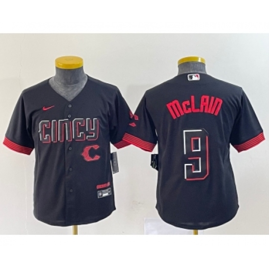 Youth Nike Cincinnati Reds #9 Matt McLain Black 2023 City Connect Cool Base Stitched Jersey1 - Ujersey